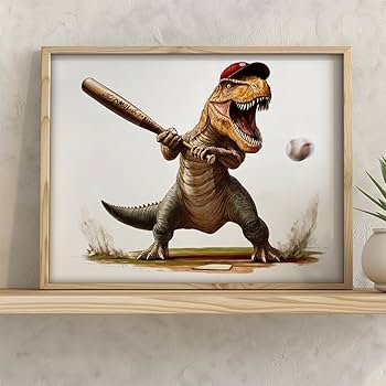 Amazon.com: T-Rex Playing Baseball 11x14 Framed Poster - Funny